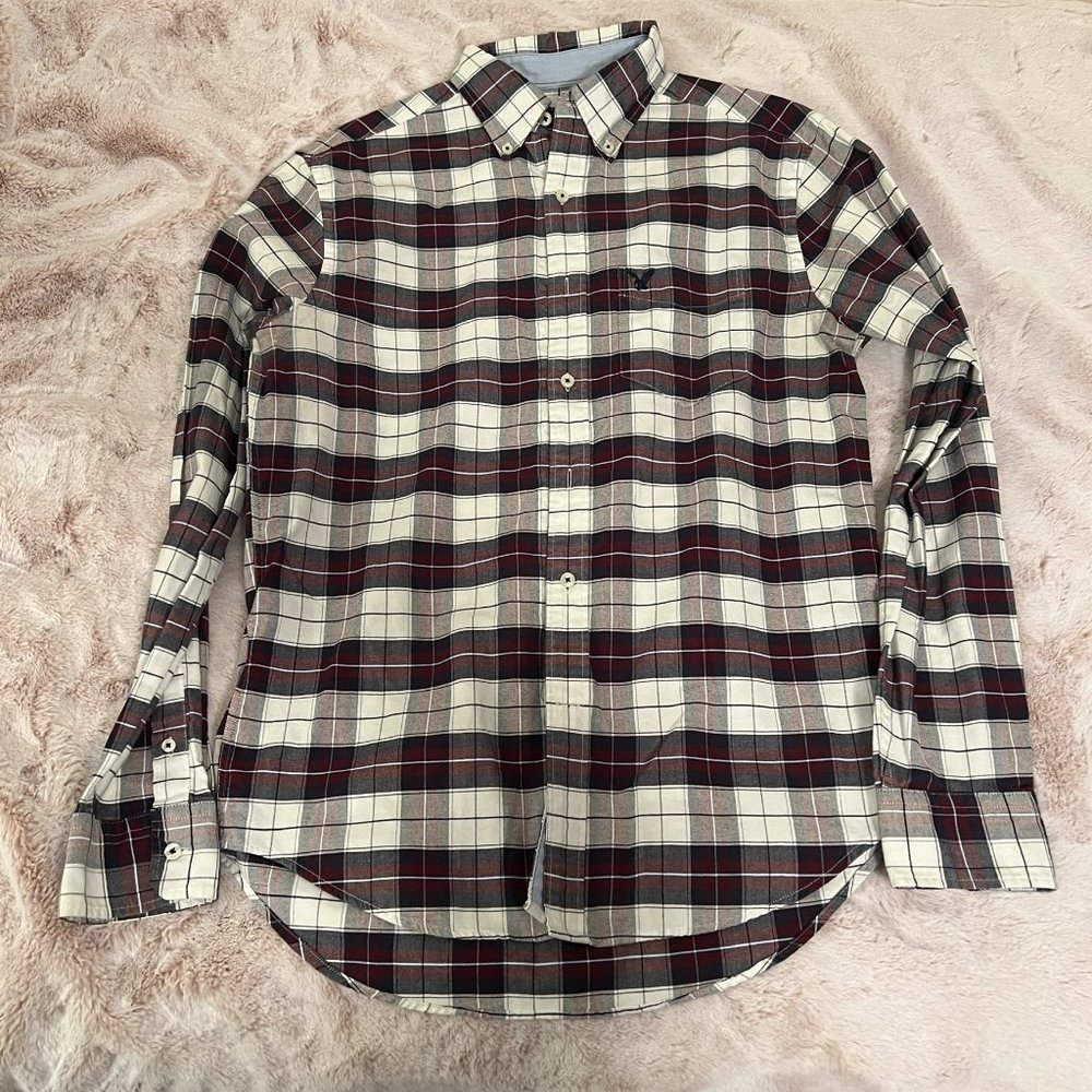 American Eagle, S/P, Classic Fit, Maroon/Navy Dress Shirt